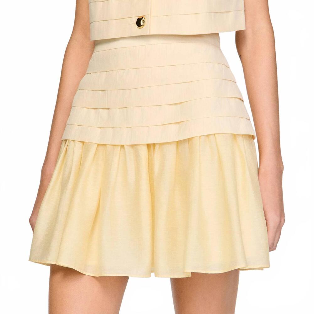 NEW SANDRO women's pleated crop top & mini skirt set in vanilla - Picture 5 of 7